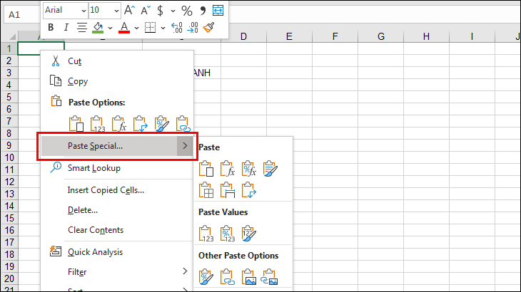 Sử dụng lệnh Copy, Paste Special và tính năng Object Excel